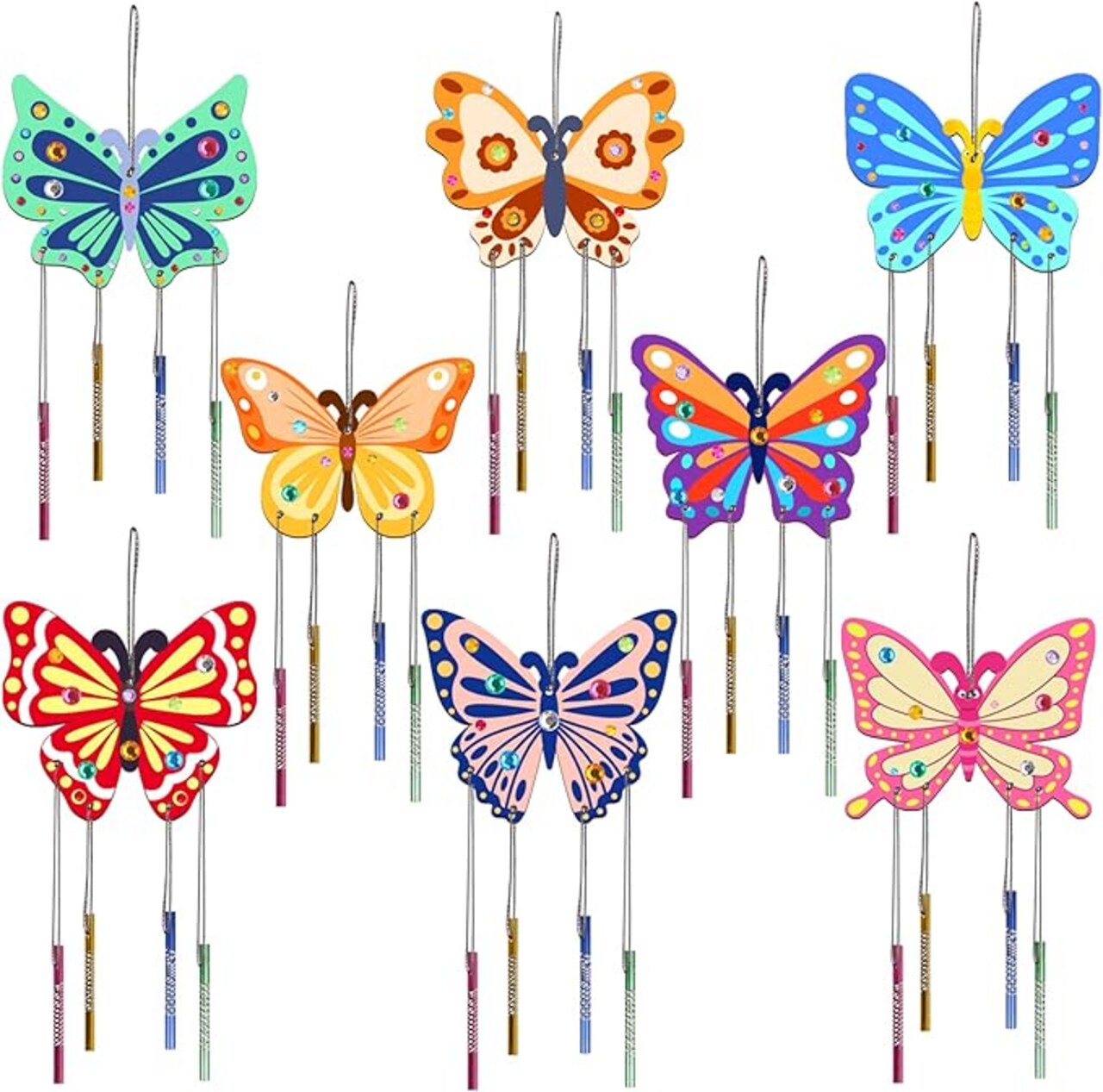 8 Pack Butterfly Wind Chime Kits for Kids Make Your Own Butterfly Wind Chimes Wooden Arts and Crafts Ornaments DIY to Paint Butterfly Craft for Fall Art Activity Birthday Decoration